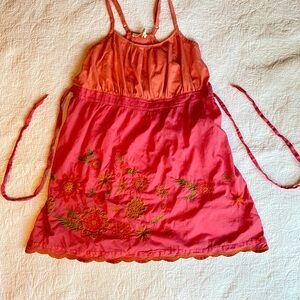 Feathers Pink Ruched Sundress Sleeveless Spaghetti Strap Casual